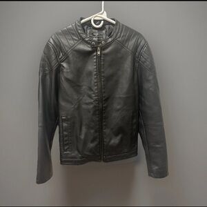 Forever 21 Men's Black Faux Leather Biker Jacket Like New Size Large
